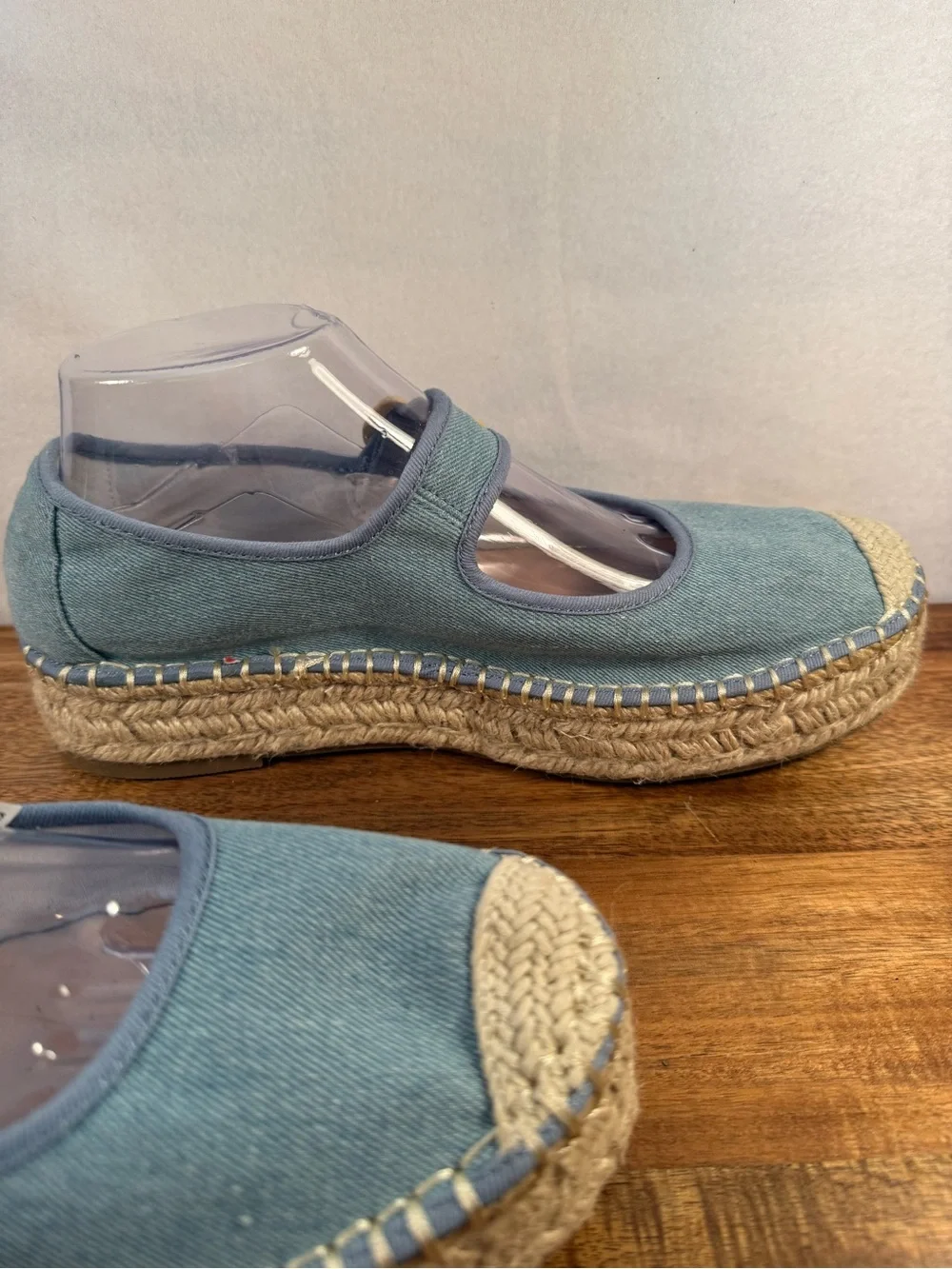 American Eagle Outfitters Blue Denim Platform Espadrilles with Buckle Size 10